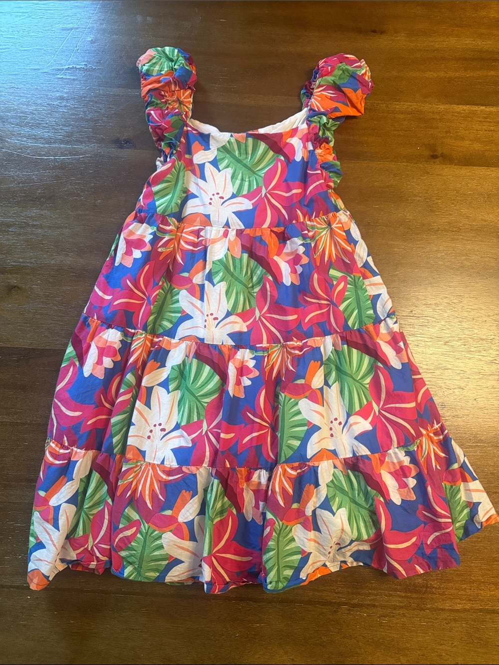 Janie and Jack Tropical Floral Tiered Dress in Pink, Green, White